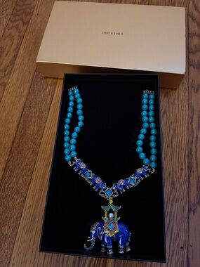 Heidi Daus Turquoise Beaded Necklace with Blue Enamel Elephant Pendant